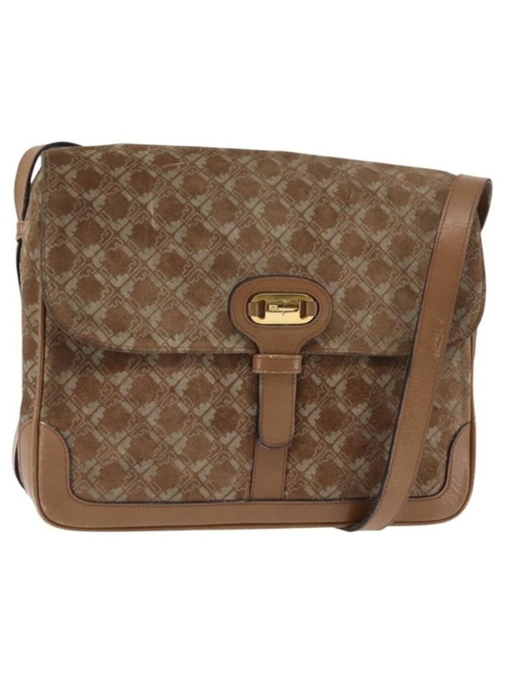 Authentic Salvatore Ferragamo Shoulder Bag Suede Beige